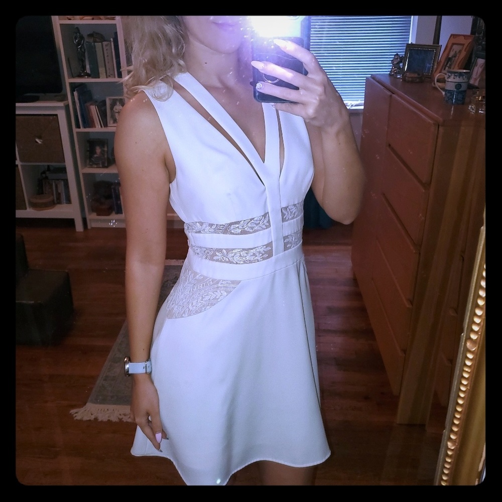 BCBG white flare dress with lace NEW W/TAGS